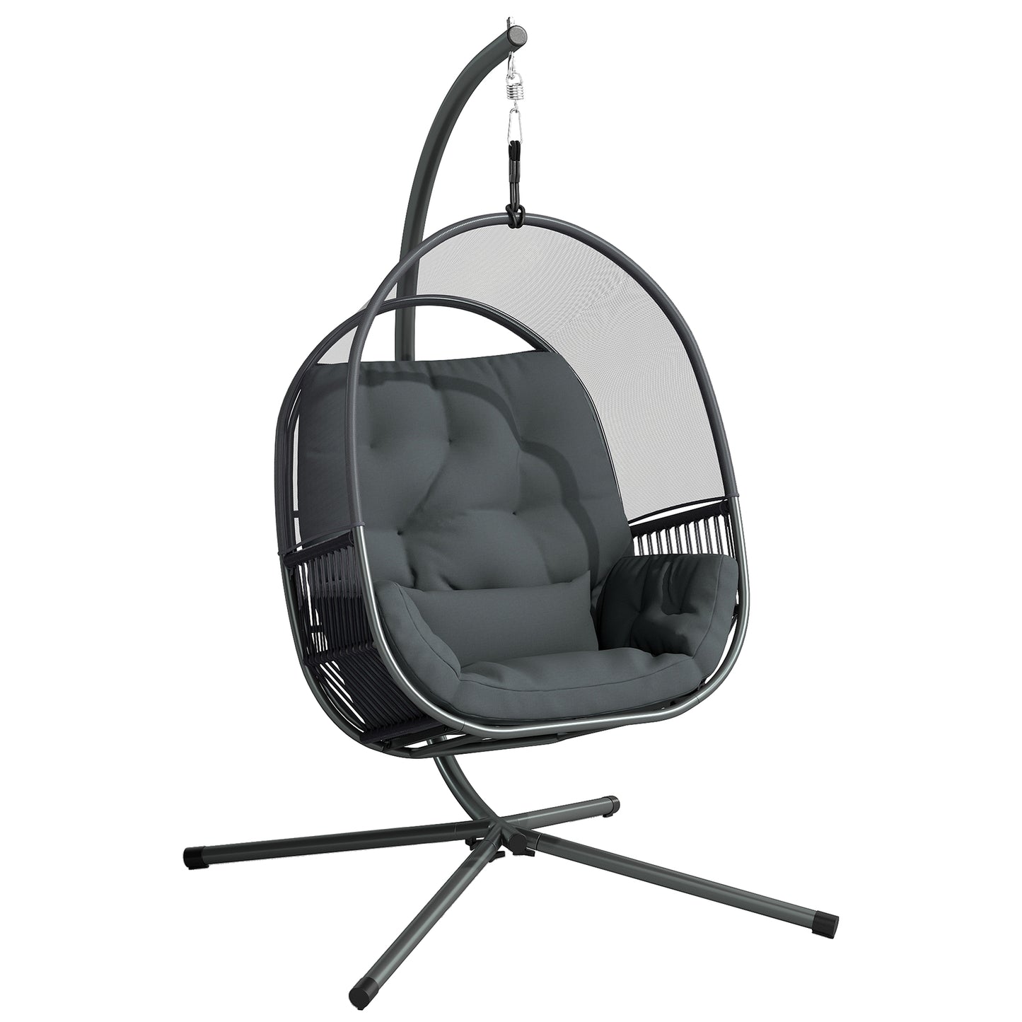 Hanging Egg Chair Outdoor Indoor, Swing Hammock Chair with Stand, Cushions, Lumbar Pillow, Adjustable Height and Steel Frame for Garden Patio