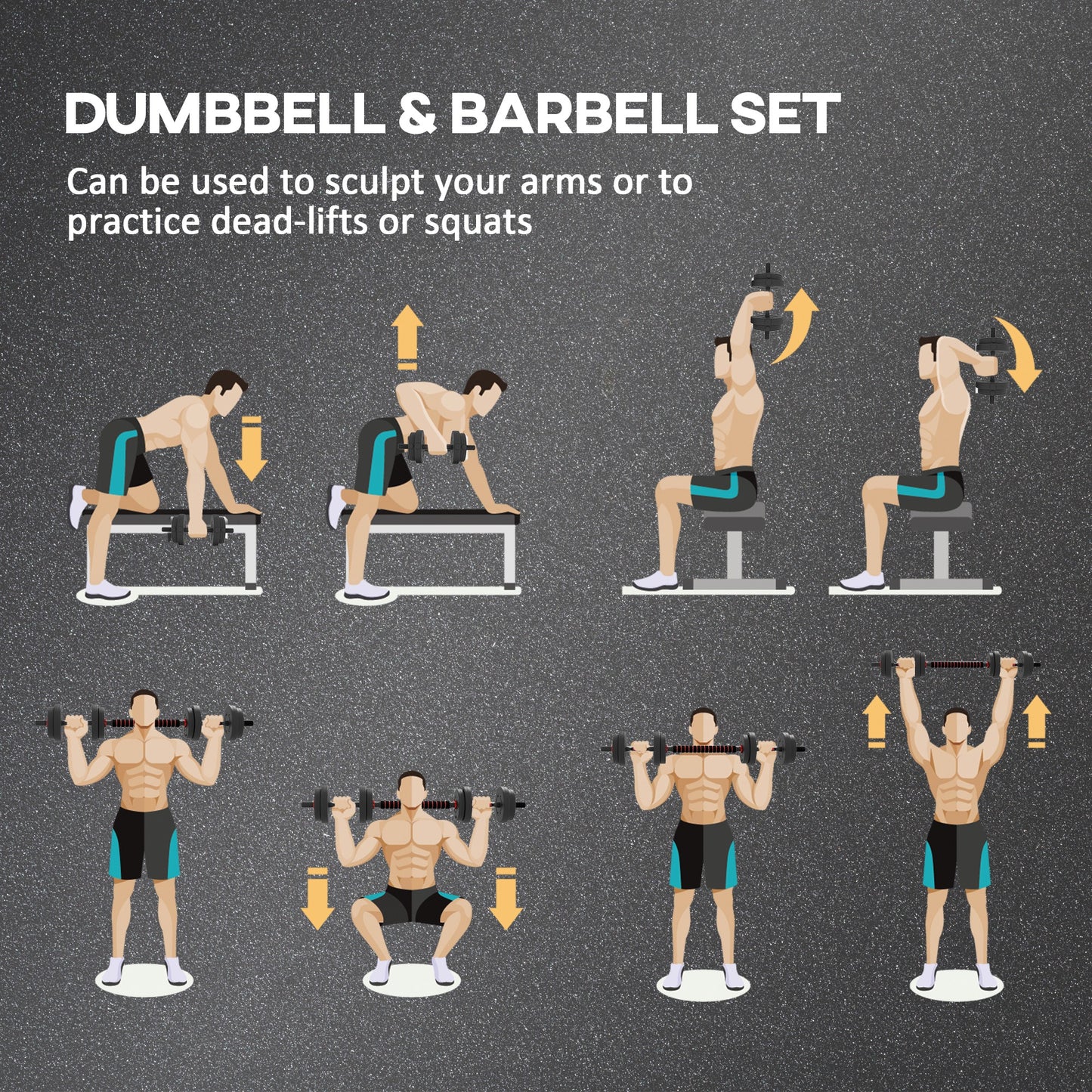 HOMCOM 2-in-1 Adjustable Dumbbell & Barbell Set 15kg | Home Gym Free Weights | Bicep Curl, Squat & Press Training | Black
