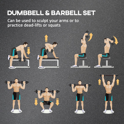 HOMCOM 2-in-1 Adjustable Dumbbell & Barbell Set 15kg | Home Gym Free Weights | Bicep Curl, Squat & Press Training | Black