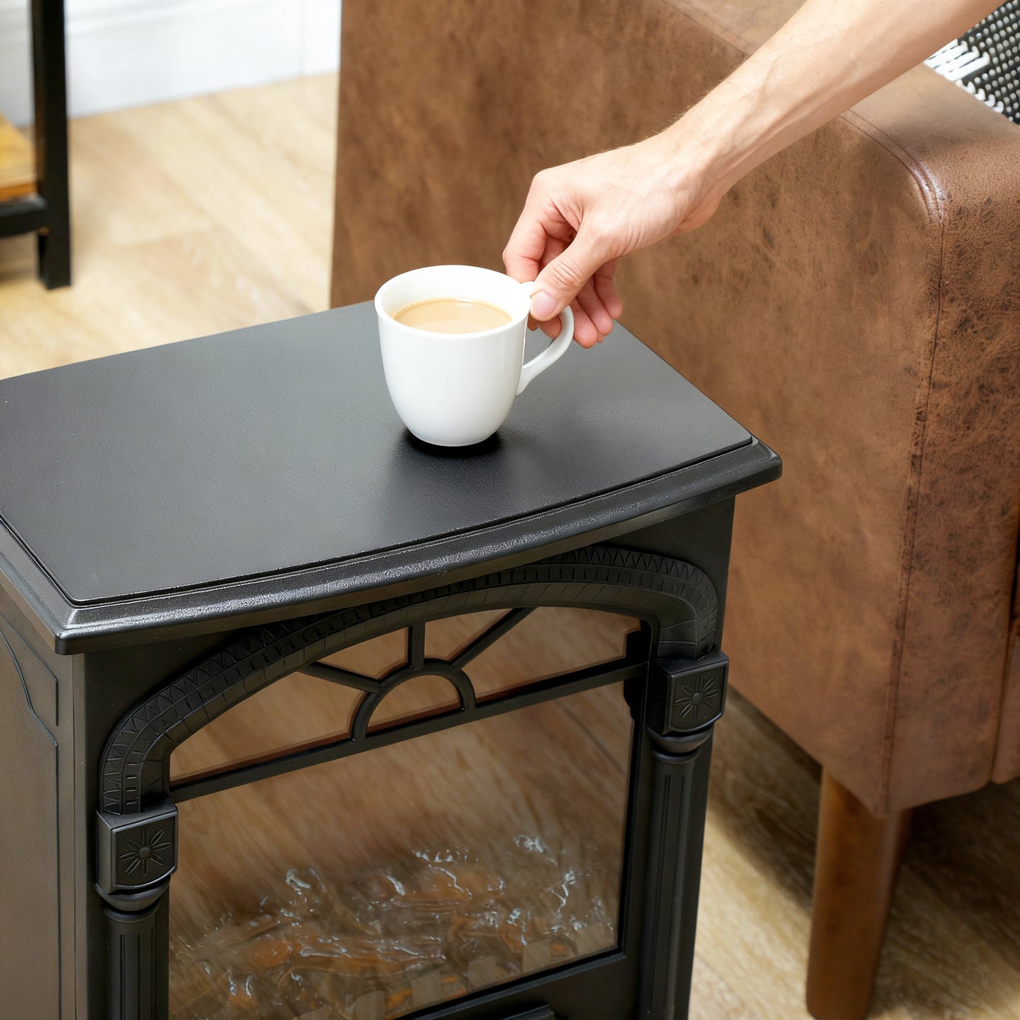 Electric Fireplace Stove Heater with 3D Flame Effect, 2000W/1000W, Freestanding Portable Fireplace with Adjustable Thermostat, 2 Heat Settings for Living Room, Black