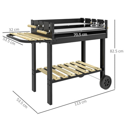 Charcoal BBQ Grill, Barbecue Trolley with Double Adjustable Grill, Side Table, Storage Shelf and Wheels for Outdoor Garden Party Cooking