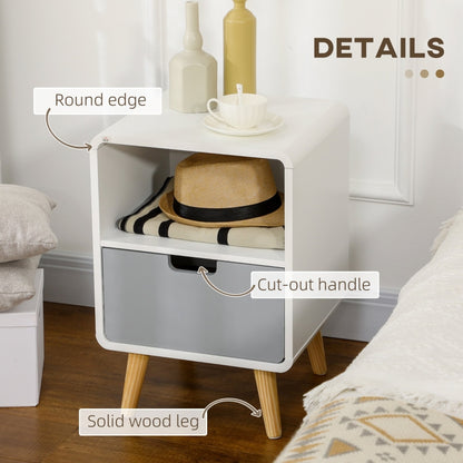 HOMCOM Wooden Retro Style Bedside Table End Nightstand With Drawer Wood Lamp Desk Storage Unit Bedroom Scandinavian Nordic Style, Set of 2
