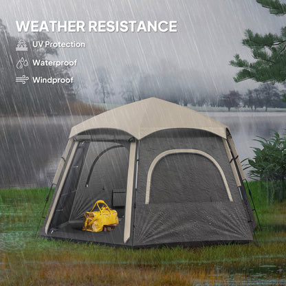 Instant Camping Tent, 2/3/4 Person Easy Setup Family Tent with Vestibule, Rainfly, 4 Mesh Windows & 2 Doors, Hexagonal Design, Waterproof