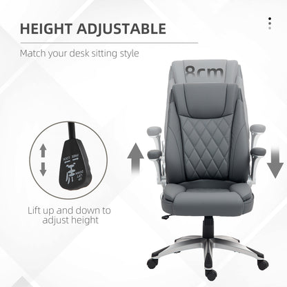 Executive Faux Leather Office Chair | High Back | Headrest | High Arms | Thick Padding | Rocking Function | 360° Swivel | 5 Wheels | Height Adjustable 113-121cm | 135kg | Dark Grey