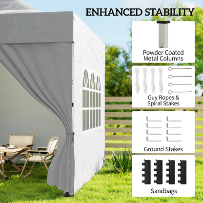 3x3m Heavy-Duty Peak-Top Pop-Up Gazebo | 420D UPF50+ Oxford Fabric | 4 Removable Sidewalls | Zipper Door & Windows | 3-Height Adjustment | 8 Drainage Holes | 4 Sandbags, 4 Guy Ropes & 8 Stakes | Wheeled Carry Bag | Silver Grey