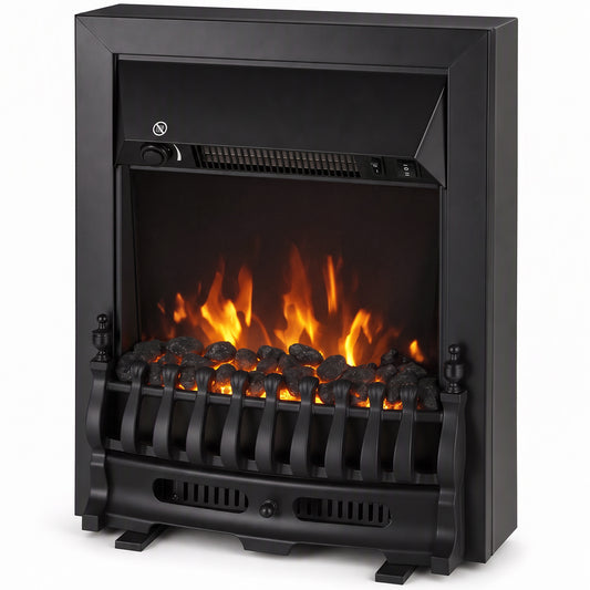 Electric Fireplace | 1000W/2000W Freestanding & Inset Fire | LED Flame & Glowing Coal Bed | Adjustable Thermostat | Matt Black