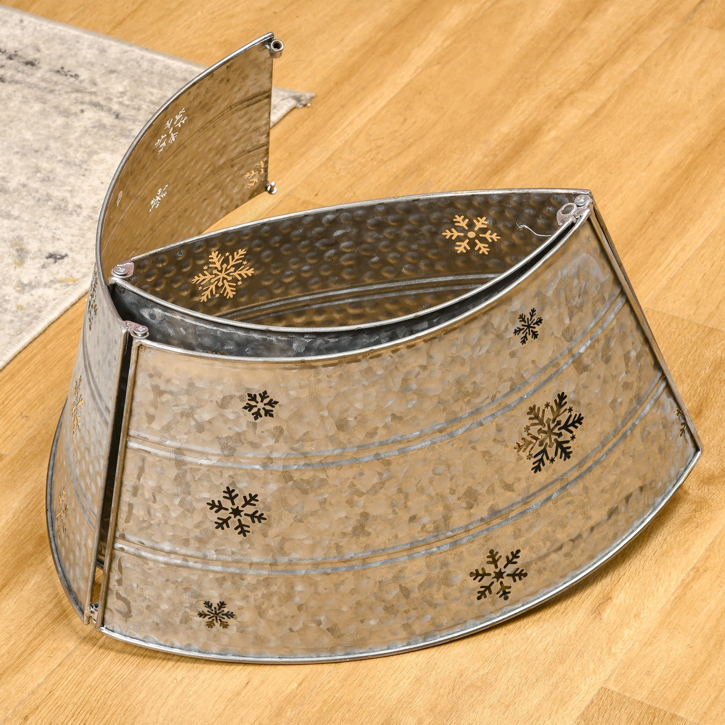 66cm Christmas Tree Base Cover, Christmas Tree Collar With Hollow Snowflake Pattern for Holiday, Party, Silver