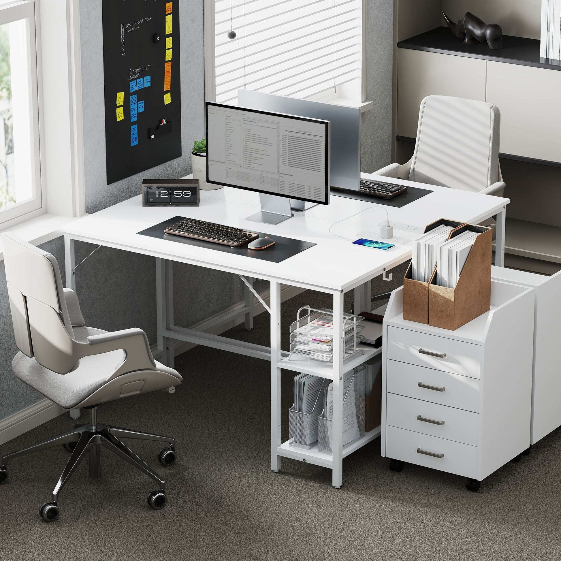 20 x 60 cm Computer Desk with Power Outlets and Reversible Shelves - White