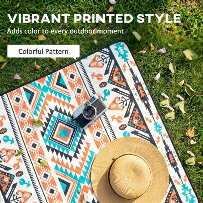 200x200cm Picnic Blanket & Beach Mat | Water-Repellent Oxford Base | 1cm Padding | Integrated Strap | 3-4 People | Mix-Colour