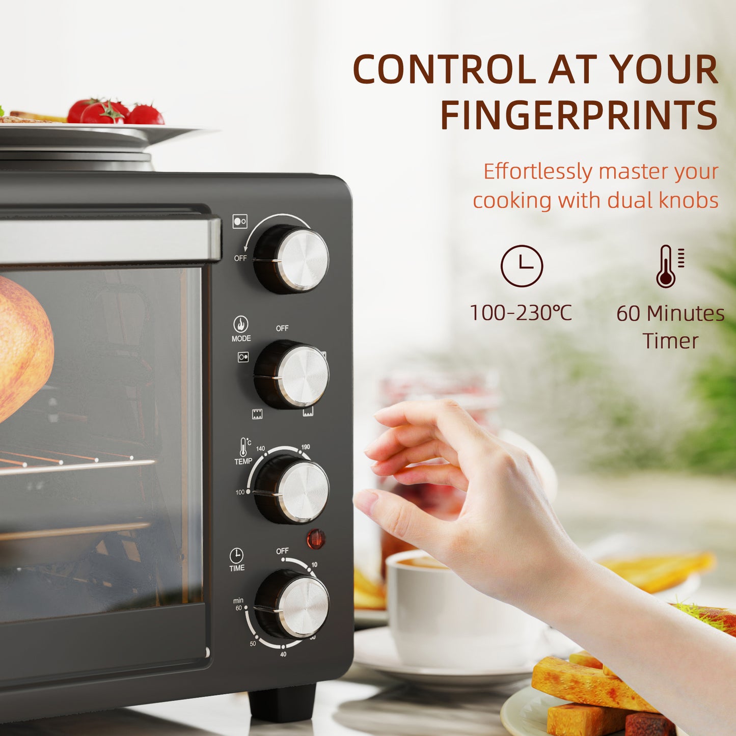 28L Countertop Toaster Mini Oven W/ 2 Hot Plates, Grill, Roast, Bake, Boil, with Timer, Adjustable Temperature, Electric Oven, Black