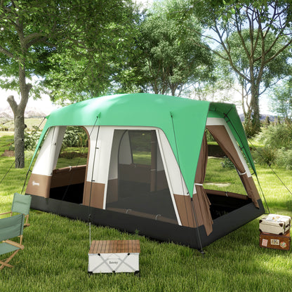 Outsunny Seven-Man Camping Tent, with Small Rainfly and Accessories - Green