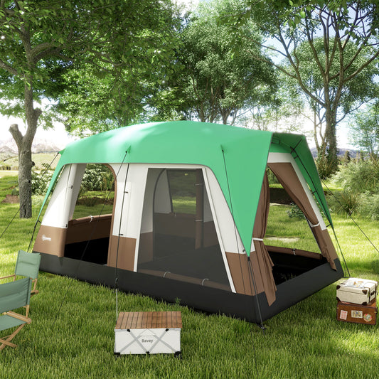 Outsunny Seven-Man Camping Tent, with Small Rainfly and Accessories - Green
