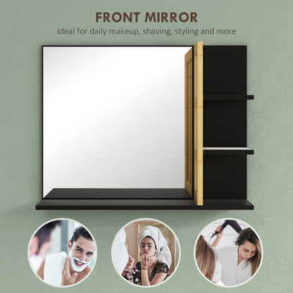 Bathroom Mirror with Shelf, Wall-mounted Makeup Mirror, Modern Vanity Mirror with 4 Storage Shelves for Make Up, Black