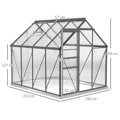Outsunny 190 x 253 cm Walk-In Polycarbonate Greenhouse - Dark Grey