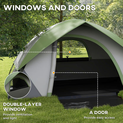 Outsunny 4-5 Man Single Room Camping Tent, 3000mm Waterproof, with Sewn-in Groundsheet and Carry Bag, Grey and Green