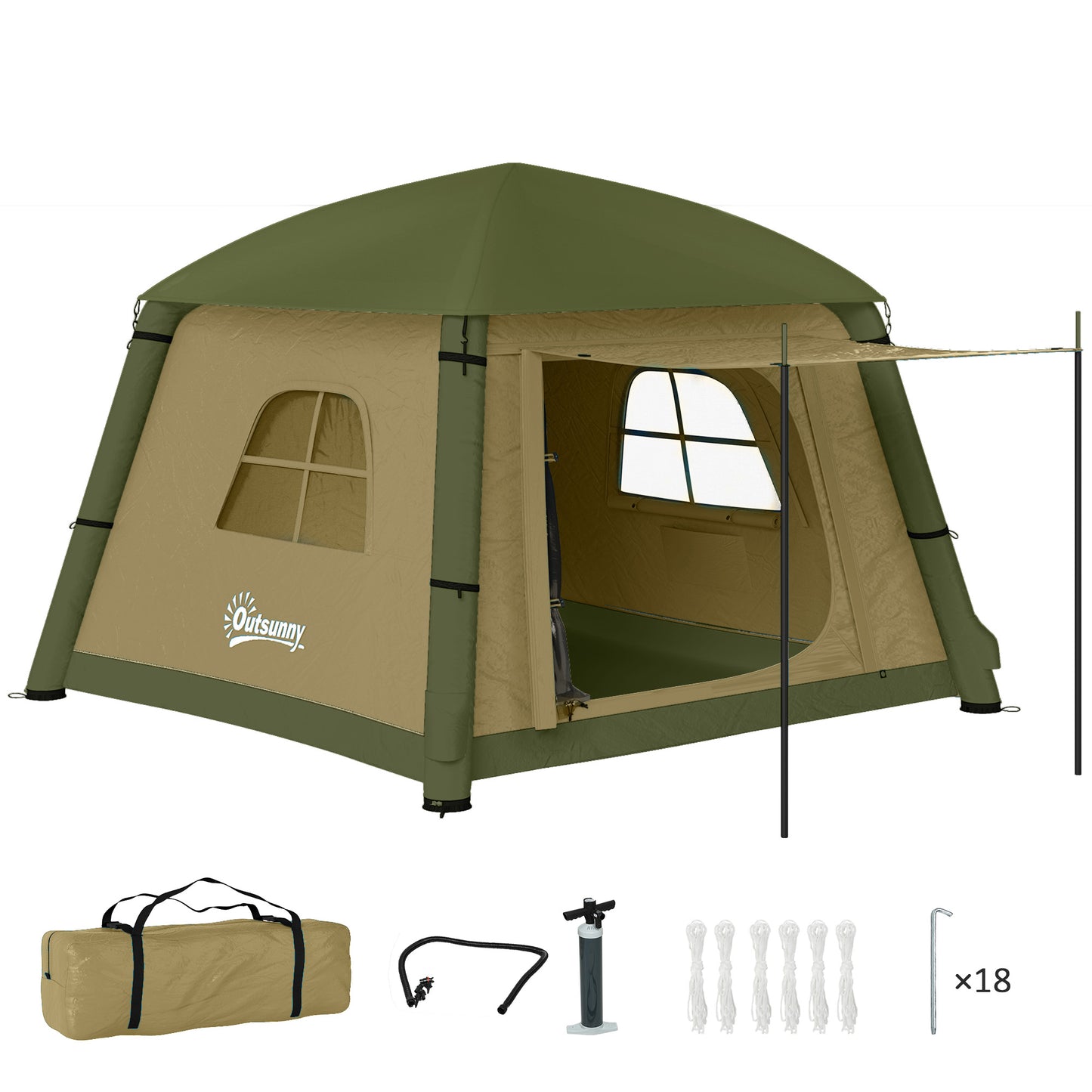 Inflatable Camping Tent w/ Hand Pump, Easy Setup 1/2 Person Blow Up Tent Waterproof 190T Taffeta w/ Mesh Windows, Doors and Carry Bag