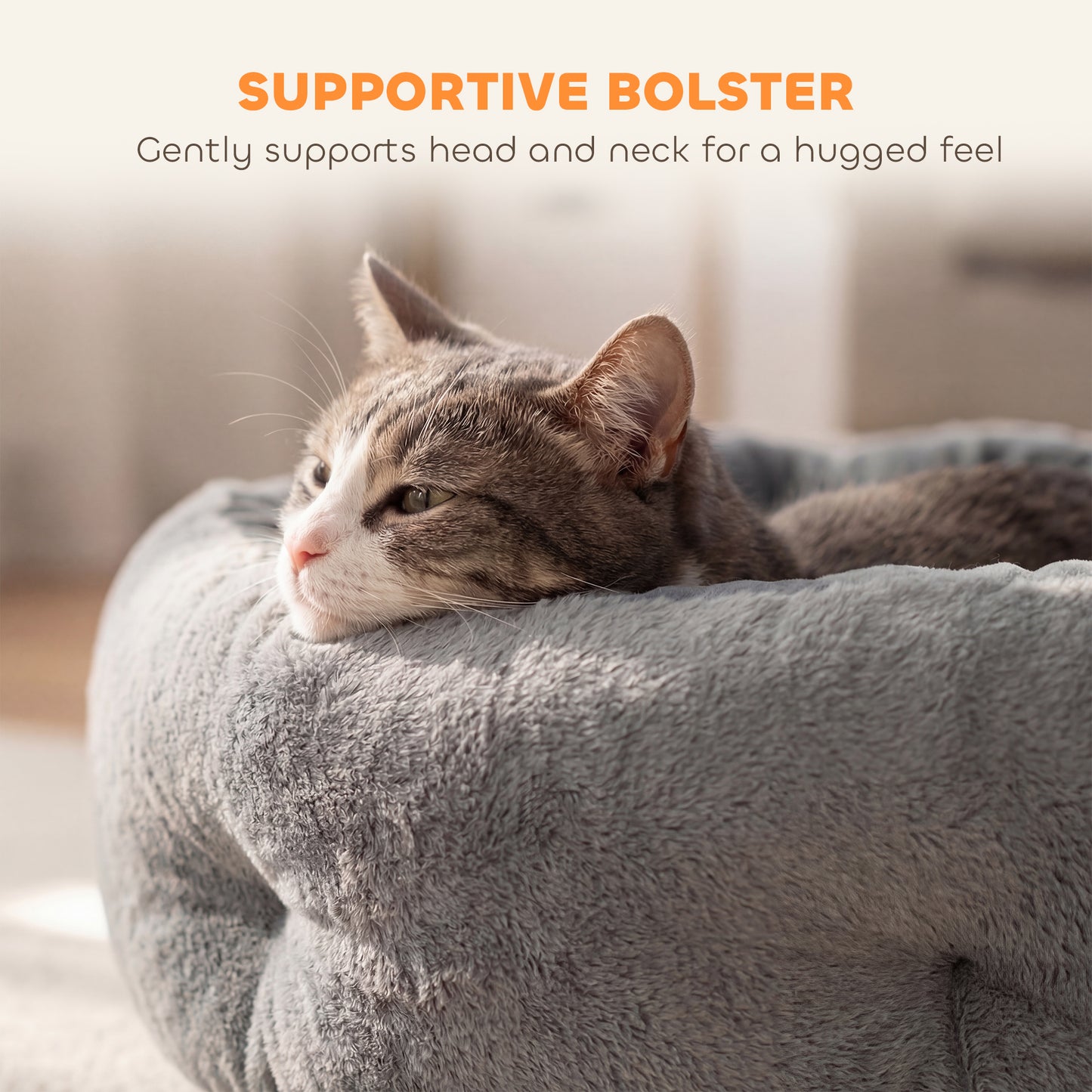 Round Pet Bed | Reversible Cooling & Plush Sides | High Bolster | 900g PP Cotton Fill | 62x62x21cm | Cats & Small Dogs | Dark Grey