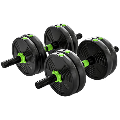 SPORTNOW 3-in-1 Adjustable Dumbbell Barbell & EZ Curl Bar Set | Black & Green | 15kg 20kg 25kg | Sand-Filled PVC Plates | Spinlock Collars | Non-Slip Handles | 2.5cm Hole | Home Gym