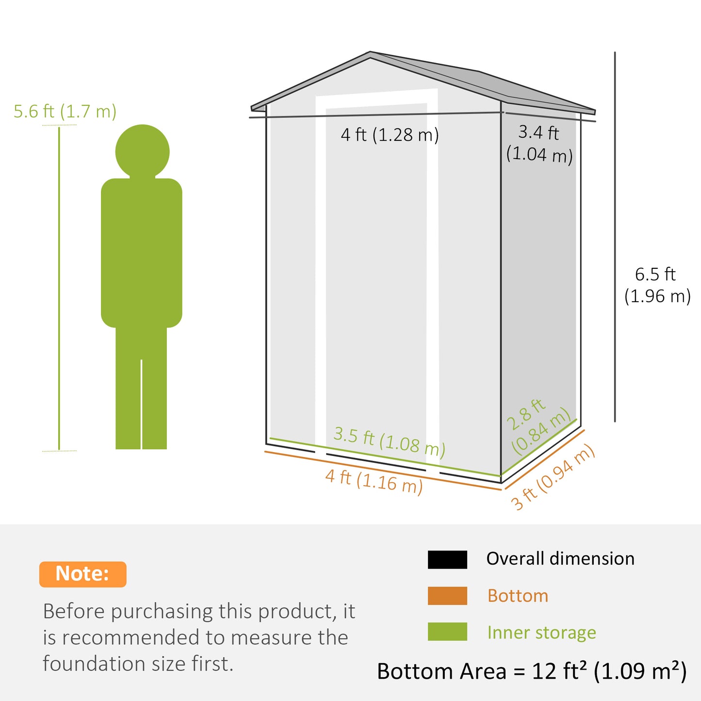 Compact PP & Aluminium Garden Storage Shed with Floor | Apex Roof | Latch Lock & Keys | Side Window | Vent | UV-Resistant | 40kg/m² Snow Rating | 128x104x196cm | Dark Grey & Black