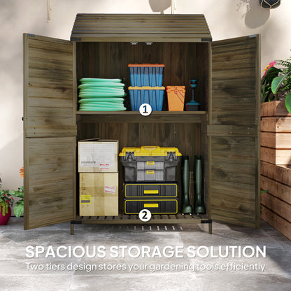 Lean to Wooden Garden Shed, Garden Tool Storage Shed with Double Doors and Shelves, Outdoor Storage Cabinet for Patio Deck Garden, Green