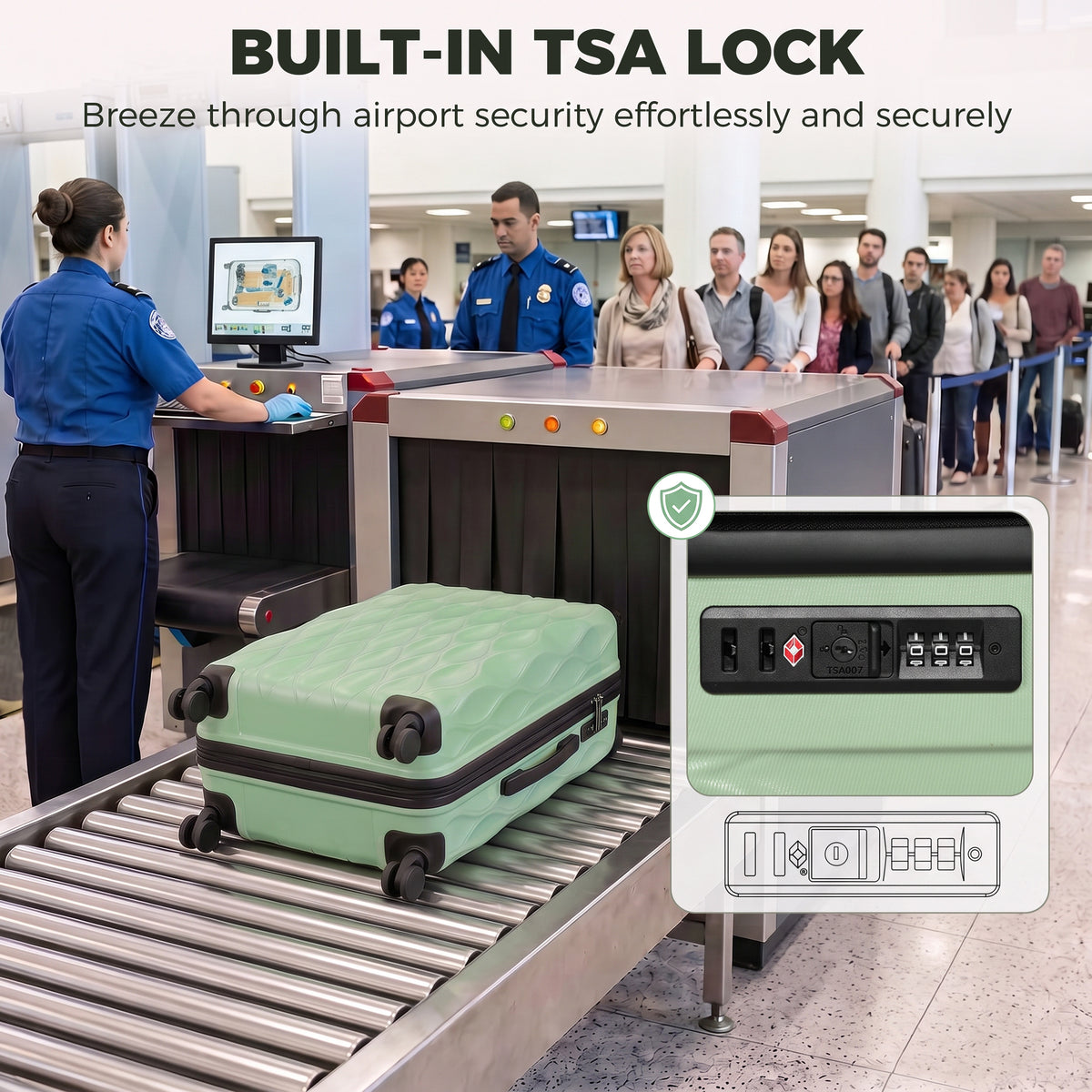 2-Piece Hard Shell Luggage Set | TSA Lock with USB Port | 20 & 12 Inch Spinner Suitcases | 41L + 14L Capacity | Green or Black