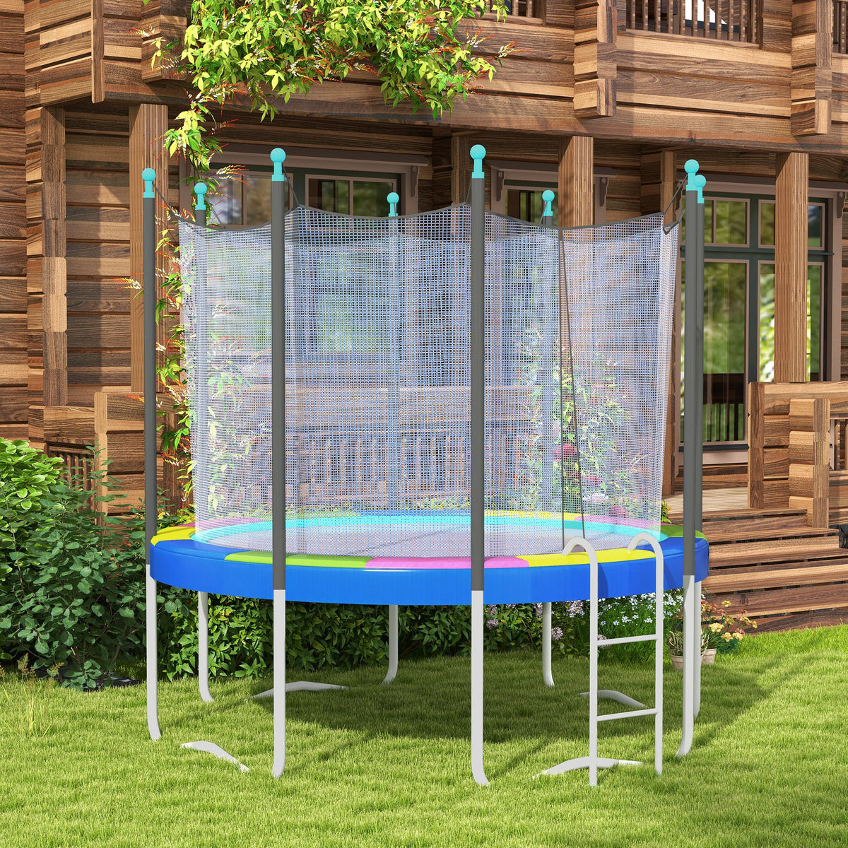 SPORTNOW 12ft Trampoline Spring Pad Cover Replacement | Multi-Coloured | Ø366x30cm | Plastic PE EPE Foam | Elastic Cord | Waterproof | UV Resistant | Tear-Resistant | Foldable | Round Trampoline