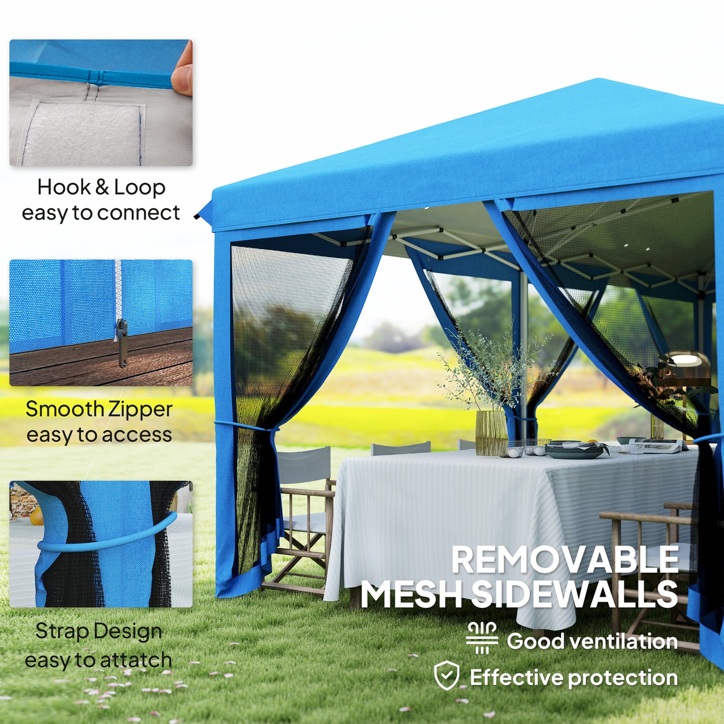 Outsunny 3 x 6m Pop Up Gazebo, Outdoor Canopy Shelter, Marquee Party Wedding Tent with 6 Mesh Walls and Carry Bag, Blue / Black