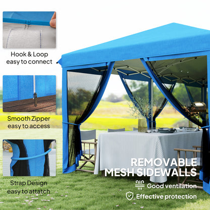Outsunny 3 x 6m Pop Up Gazebo, Outdoor Canopy Shelter, Marquee Party Wedding Tent with 6 Mesh Walls and Carry Bag, Blue / Black