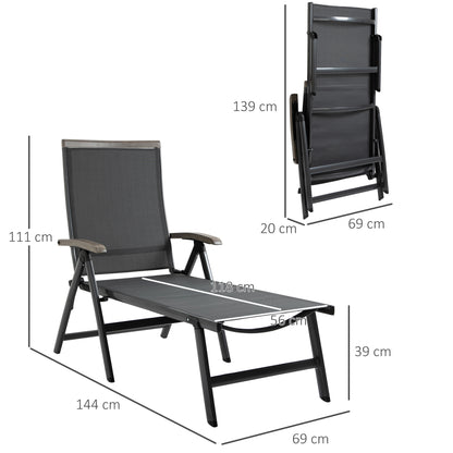 Set of 2 Reclining Sun Loungers | 5-Position Adjustable Backrest | Breathable Mesh Fabric | Powder-Coated Aluminium Frame | 150kg Capacity | Folds Flat | Patio & Garden | Grey