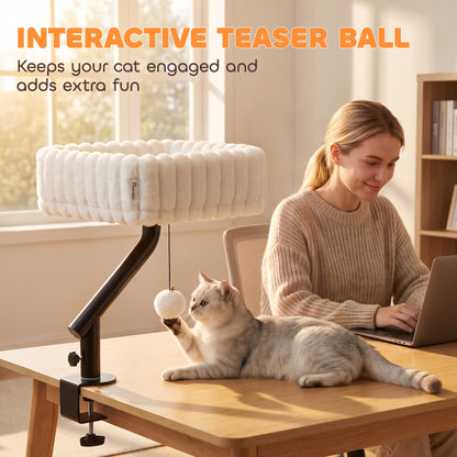 Raised Cat Window Bed | 360° Rotating Clamp-On Cat Hammock | White & Black | For Cats Under 6kg