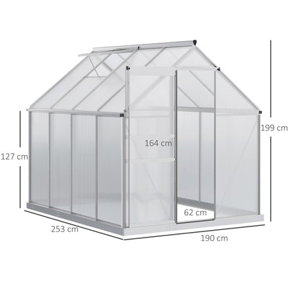 Outsunny 190 x 253 cm Walk-In Polycarbonate Greenhouse - Silver-Tone