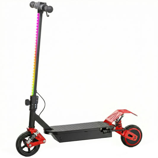 Kids Electric Scooter – 200W Motor, 15km/h, 6km Range, Dual Suspension, LCD Display, LED Lights, Foldable, Ages 6–14 – Red