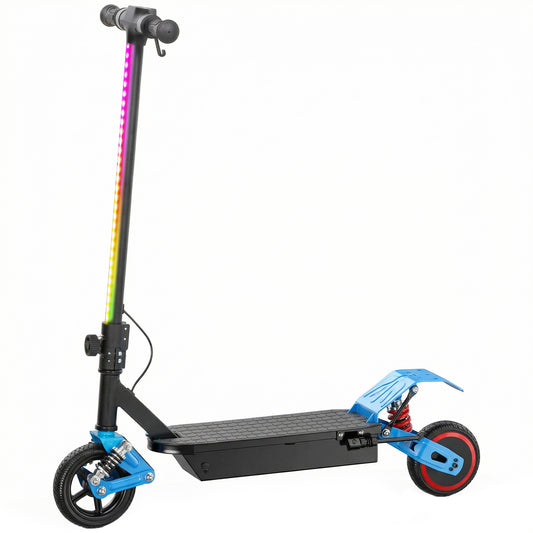 Kids Electric Scooter – 200W Motor, 15km/h, 6km Range, Dual Suspension, LCD Display, LED Lights, Foldable, Ages 6–14 – Blue