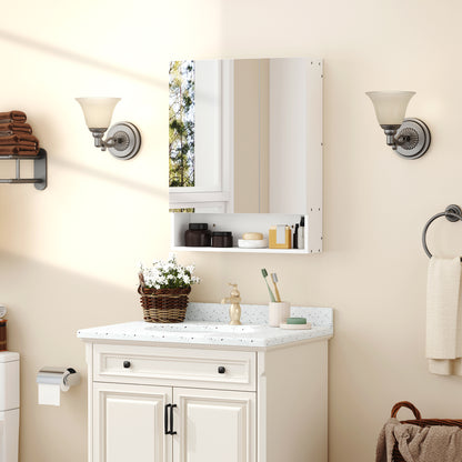 Kleankin Bathroom Cabinet with Mirror, Wall Mounted Bathroom Mirror Cabinet with Adjustable Shelf, 2 Doors Storage Cupboard, White