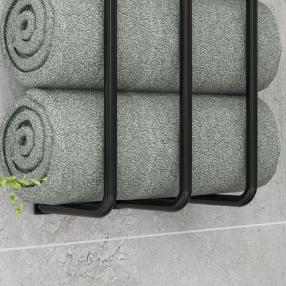 Towel Rail Wall Mounted Metal Rack Holder Organiser Holds Up to 6 Large Size (160 x 100cm) Rolled Towels, 3 Bar Towel Storage for Bathroom - Black