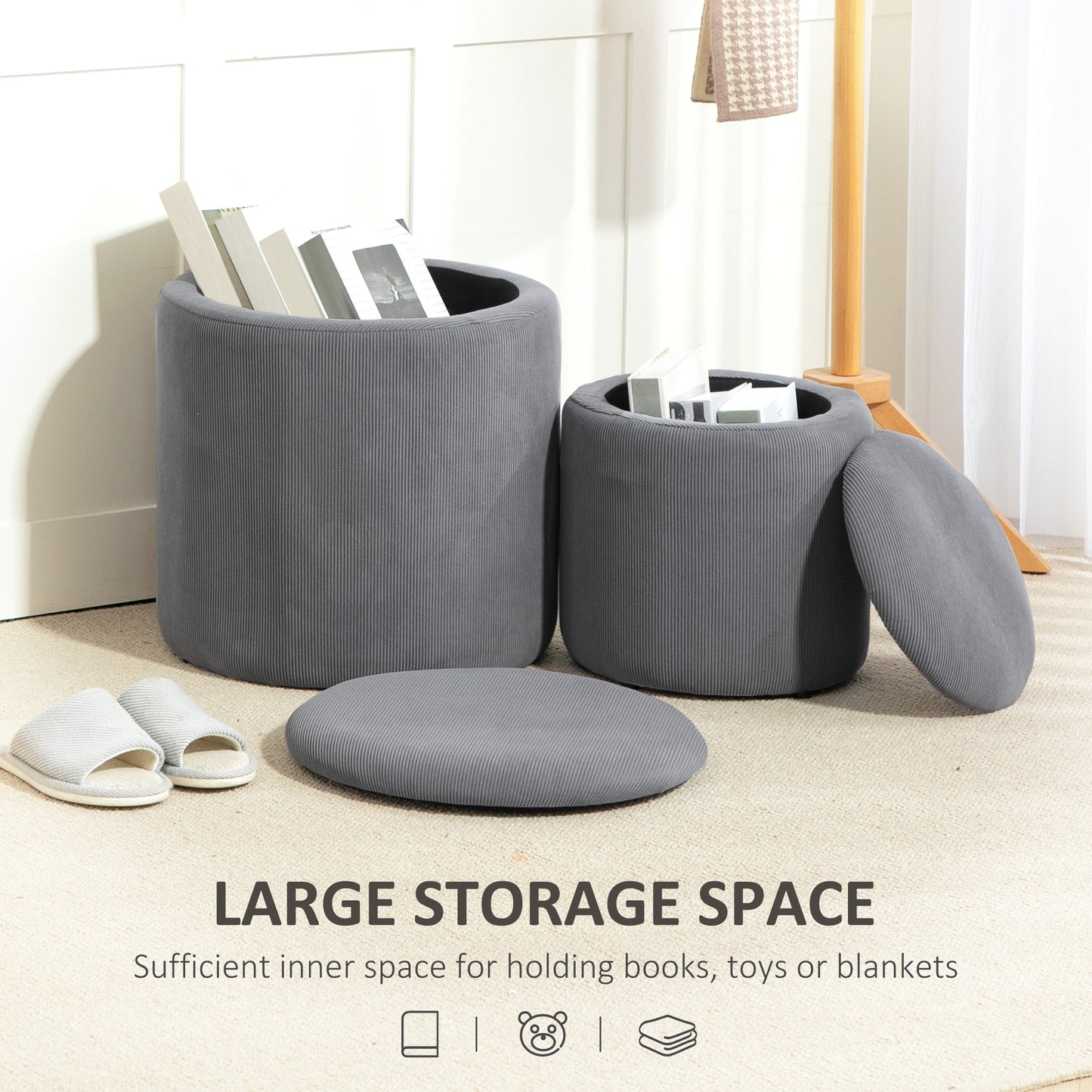 Set Of 2 Modern Storage Ottoman with Removable Lid - Light Grey