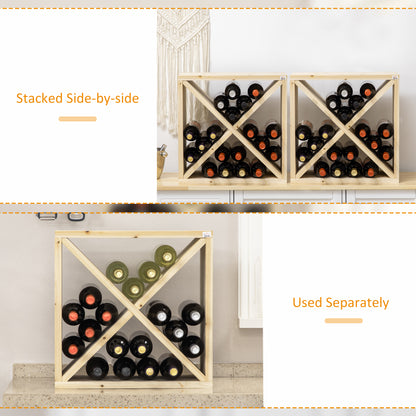 Set of 2 Wooden Wine Rack, X-Shaped Square Tabletop Storage Holder for 24 Bottle, Natural Wood