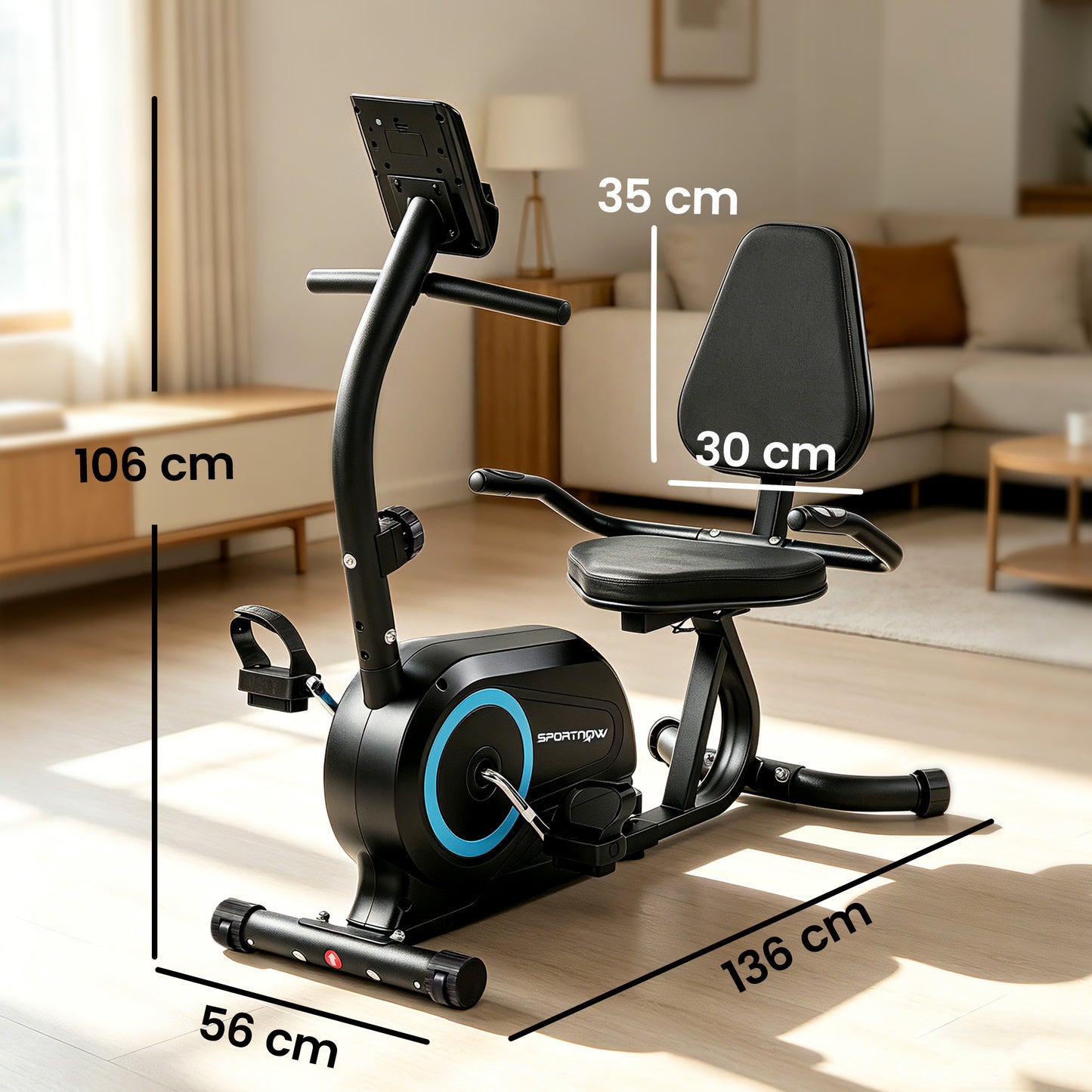 Recumbent Exercise Bike | Bluetooth | Kinomap & Zwift | 8-Level Magnetic Resistance | Padded Seat & Backrest | 120kg | Blue