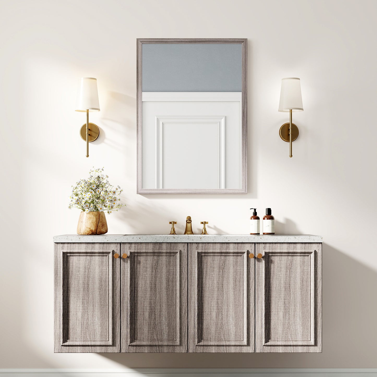 Rectangle Wall Mirror | Grey Wood Effect Frame | 50 x 70 cm