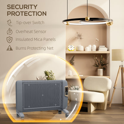 Mica Electric Space Heater, Portable for Home with 2 Heat Settings, Living Room, Study, Garage, Adjustable Temperature 15-40°C, 1000W/2000W, Grey