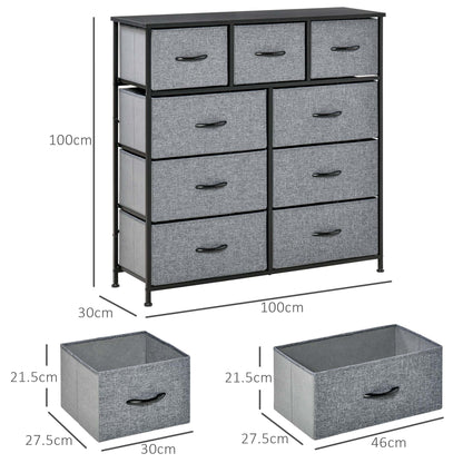 9 Drawers Storage Chest Dresser Organizer Unit , Easy Pull Fabric Bins, for Bedroom, Hallway, Entryway, Black & Grey