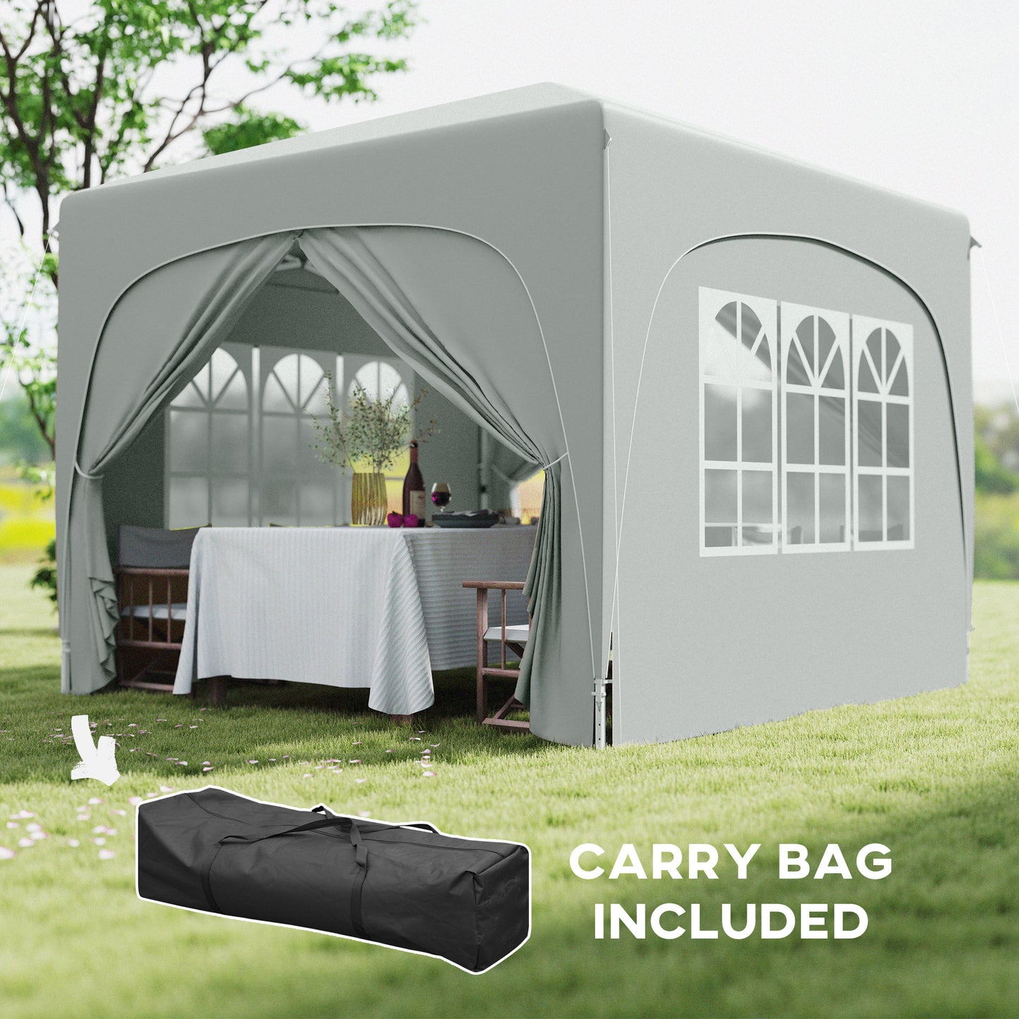 3x3m Pop-Up Gazebo | UPF50+ Oxford Fabric | 3-Height Adjustment 253-273cm | 2 Windows & Dual Doors | 8 Drainage Holes | 4 Guy Ropes & 12 Ground Stakes | Carry Bag | Fits 6-9 People | Light Grey
