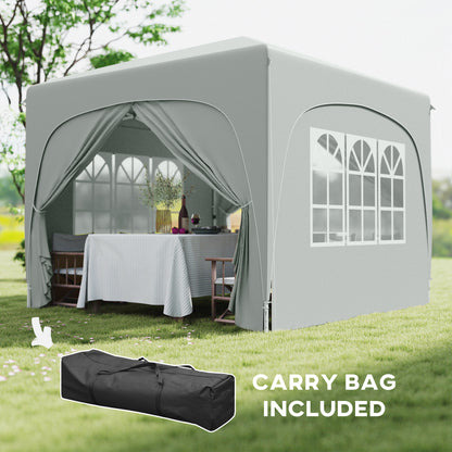 3x3m Pop-Up Gazebo | UPF50+ Oxford Fabric | 3-Height Adjustment 253-273cm | 2 Windows & Dual Doors | 8 Drainage Holes | 4 Guy Ropes & 12 Ground Stakes | Carry Bag | Fits 6-9 People | Light Grey