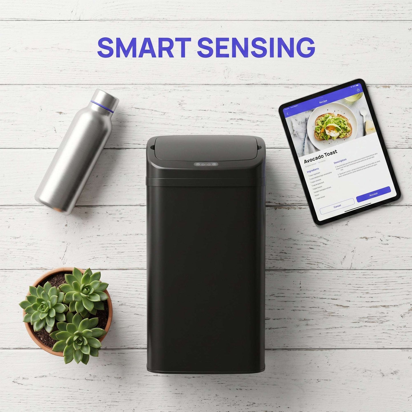48L Infrared Sensor Bin | Opens in 0.5s | Quiet Close in 5s | Fingerprint-Resistant Galvanised Steel | No Inner Bucket | 4xAA Batteries | No Assembly | 33x25x69cm | Black