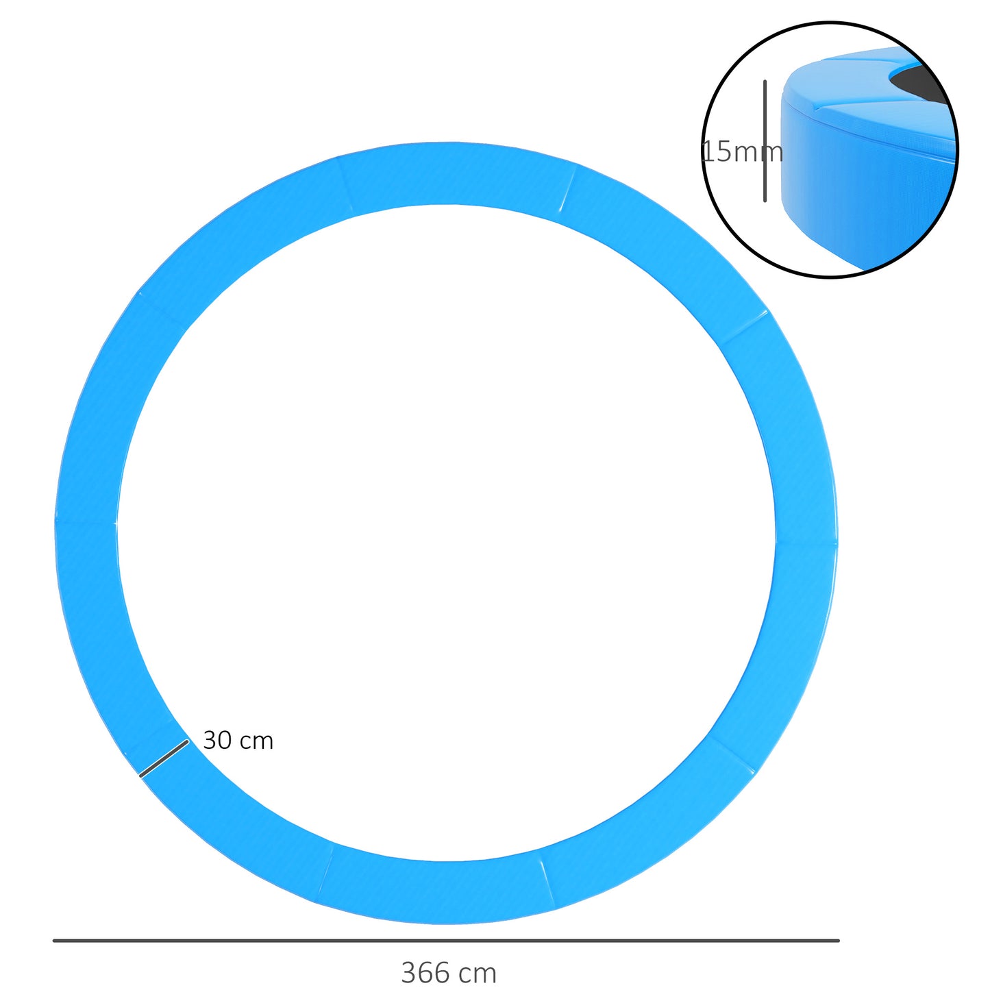 12ft Trampoline Accessories Safety Pad Φ366cm Replacement Surround Padding Thick Foam Pads Light Blue