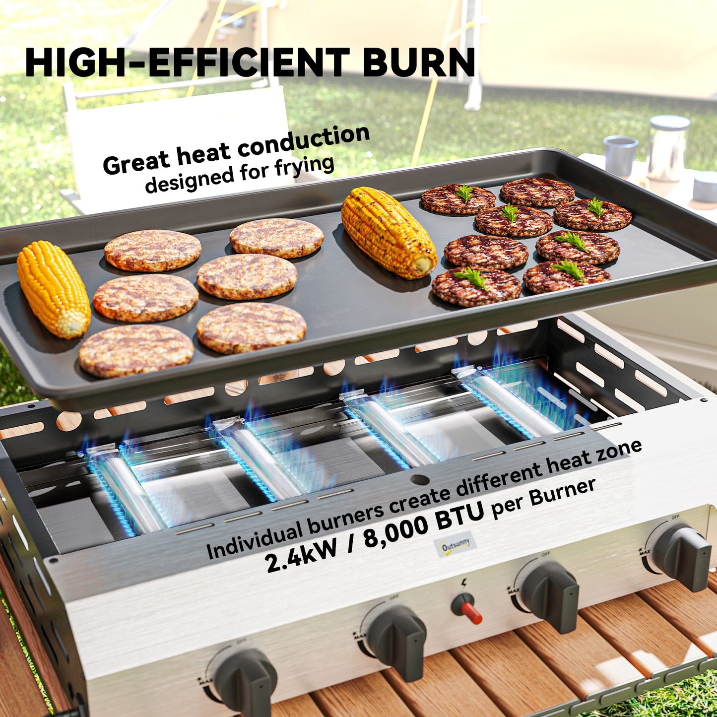 Outsunny Four Burner Portable Gas Grill For Camping Outdoor Cooking