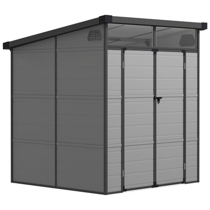 6 x 6ft Outdoor Storage Shed, Plastic Garden Shed with Windows and Air Vents, Outdoor Resin Tool Shed with Latch Doors for Garden, Deck
