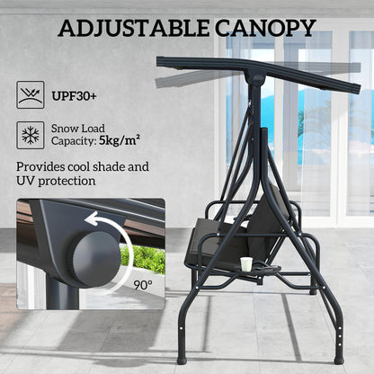 3 Seater Garden Swing Seat Chair Bed with UPF30+ Adjustable Canopy, Convertible W/ Cushion, Outdoor Hammock Bench W/ Cup Trays