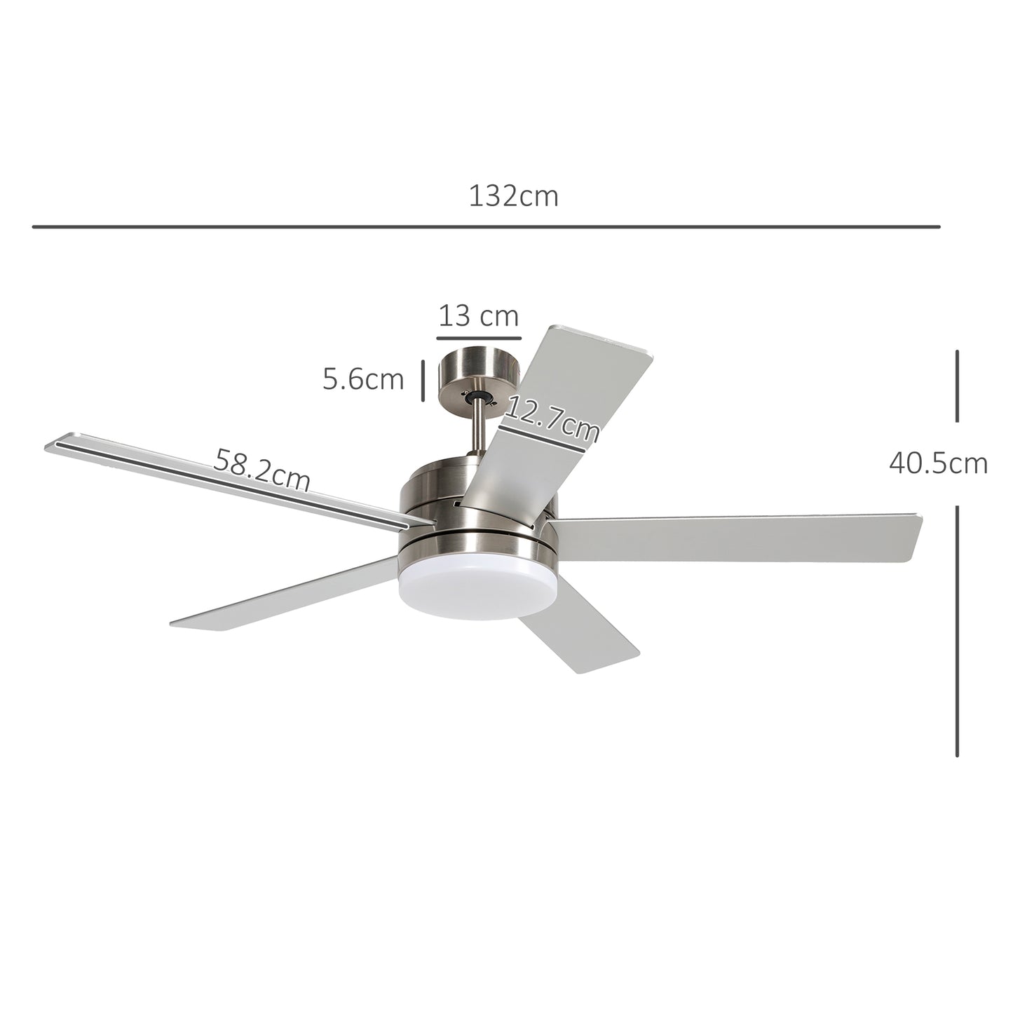 Ceiling Fan With Light, 132cm Flush Mount LED  With 5 Reversible Blades, Remote Control For Bedroom Living Room, Silver and Beech Wood-effect