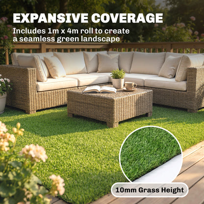 Outsunny Artificial Grass Turf Low Maintenance Realistic Lawn Pet Turf with Drain Holes for Garden 1m x 4m Green